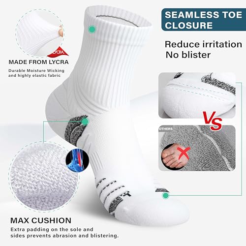 Hylaea Mens Quarter Running Socks for Athletic with Cushion Wicking Coolmax - color: White 3 Pairs, size: X-Large