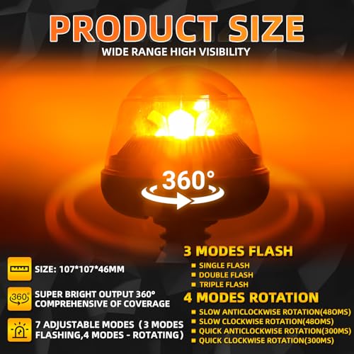 Amber LED Rotating Beacon Light 7 Flashing Modes Warning Light - color: Style 5