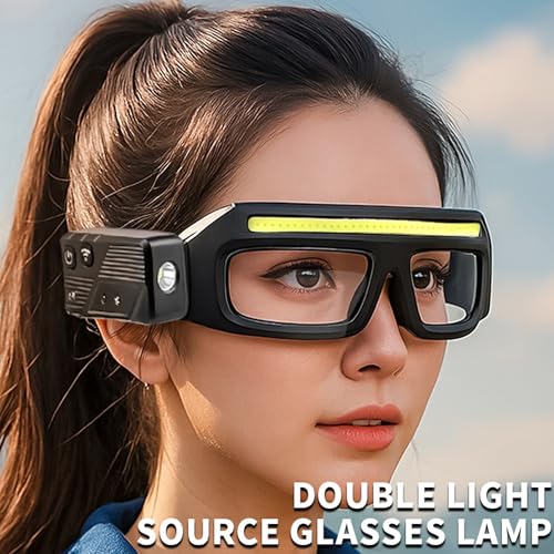 LED Headlight Glasses Rechargeable Headlight Glasses with Motion Sensor & Touch Control, Adjustable Safety Eyewear - color: Yellow