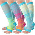 bropite Open Toe Compression Socks for Women，3 Pairs Toless Knee-High Socks - color: A-lightstripe Open, size: 3X-Large
