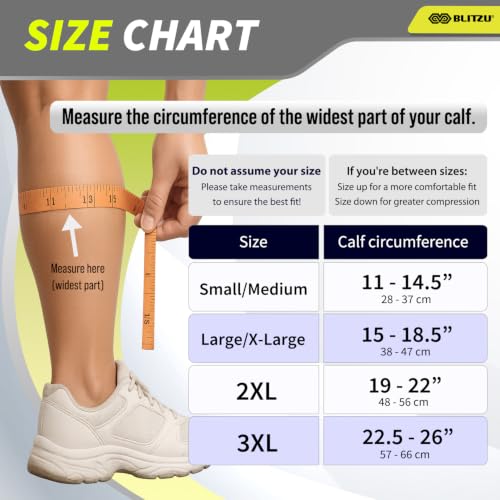 BLITZU Calf Compression Sleeves, Footless Compression Socks for Men & Women - color: Black, size: 3XL