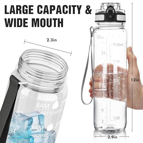 OLDLEY Water Bottle, 32oz Motivational Sports Water Bottle with Time Marker - Times to Drink - Tritan, BPA Free, Wide Mouth Leakproof, Clear (1 Bottle) - color: A-Clear
