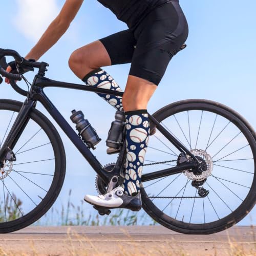 Compression Socks Knee High Circulation Support Socks For Women Men Athletic Running Hiking Cycling - color: Baseball