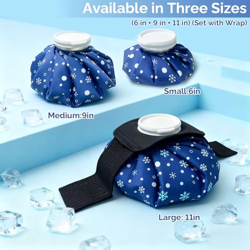 Reusable Ice Pack for Injuries, Snowflake Design Hot & Cold Therapy Pack, Leak-Proof Cold Bag for First Aid, Sports & Home Use,(6 in + 9 in + 11 in) (Set with Wrap) - size: 6 in + 9in+ 11 in
