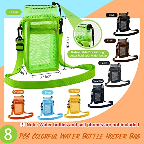 Berlune 8 Pcs Mesh Water Bottle Holder with Adjustable Strap, 8 Colors - color: 8 Colors