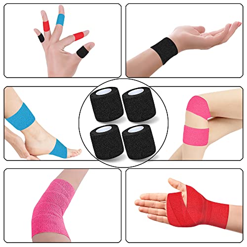 8 Pack 2 in x 5 Yards Cohesive Wrap Self Adhesive Bandage Wrap Elastic Self Adherent Bandage Self Stick Vet Tape for Athletic, Wrist, Ankle, Knees, Pets (Black) - color: Black, size: 2 Inch