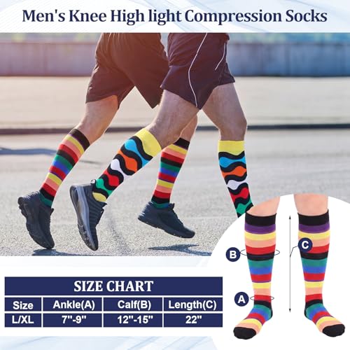 Shyyween 12 Pairs Men Knee High Compression Socks - size: Large, style: Colorful Textures