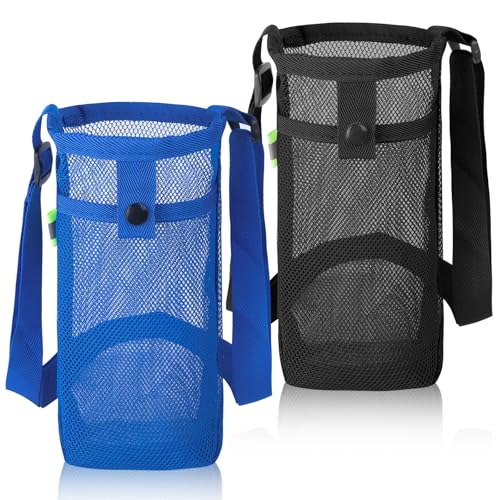 GAOHUI 2 Packs Bottle Holder With Strap, Mesh Sling With Adjustable Shoulder Strap, Portable Bag With Pocket, Water Bottle Carrier for Walking, Hiking, Travelling
