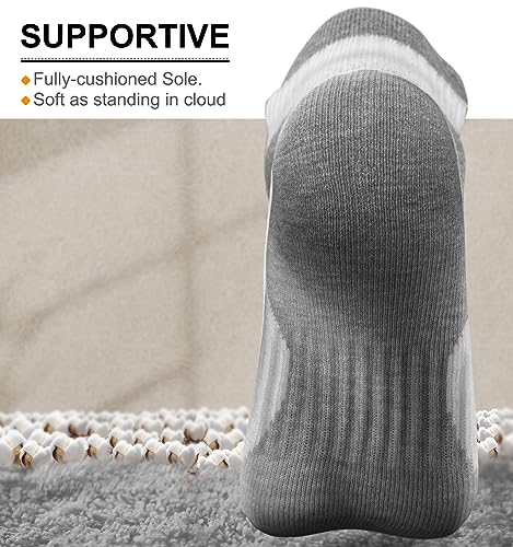 BULLIANT Men Running Ankle Socks 6Pack-Cushioned Support-Low Cut No Show - color: Black/White3644, size: 10-12