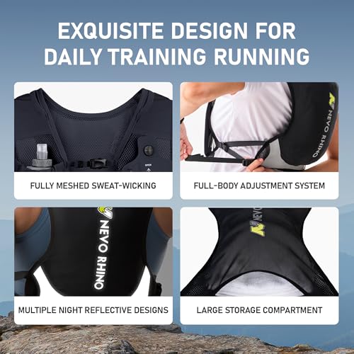 N NEVO RHINO Running Vest with 350ML TPU Soft Flask,Adjustable Chest Straps - color: Black
