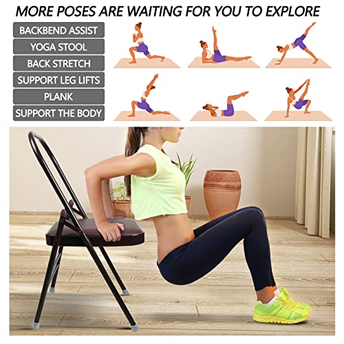 INNOLIFE Yoga Chair Set with Figure S Resistance Belt, Chair Leg Cap, Brown