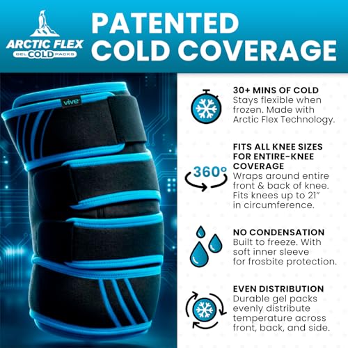 Vive Knee Ice Pack Wrap - Cold/Hot Gel Compression Brace for Pain Relief - color: Black & Blue