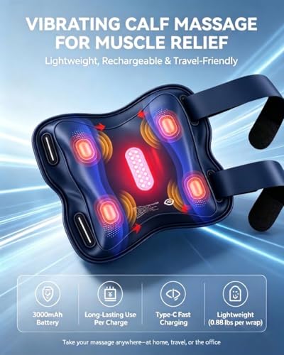 Cordless Calf Massager for Circulation Red Light Therapy for Leg with 3-Level Heating, Vibration and Airbag for Pain Relief Adjustable Temperature