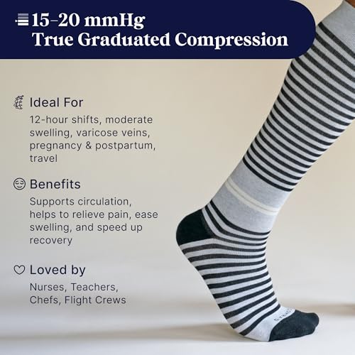 Comrad Knee High Compression Socks - color: Grey/Black Stripe, size: Large