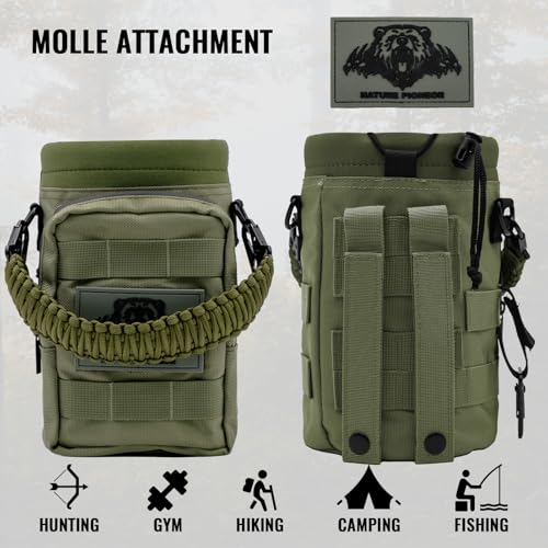 NATURE PIONEOR 32 64 128oz Tactical Water Bottle Pouch, MOLLE Bottle Holder - color: Green, size: 64OZ