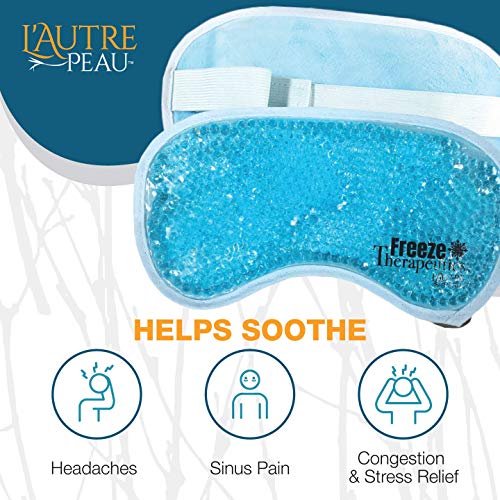 USA Merchant - Hot/Cold Plush Gel Bead Relief Wrap | Freeze Therapeutics by L'AUTRE PEAU | Hot Or Cold Reusable Ice Packs with Flexible Beads (Blue Full Eye Mask) - color: Blue Full Eye Mask