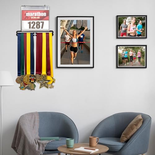Medal Hanger Display for Runner Race Bib and Medal Display Rack Steel Black