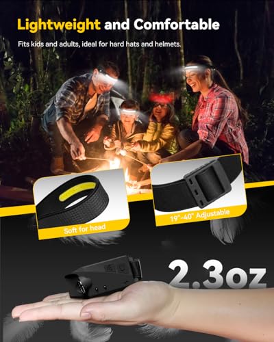 Rechargeable Headlamp with Red Light & Motion Sensor, Wide Beam for Camping