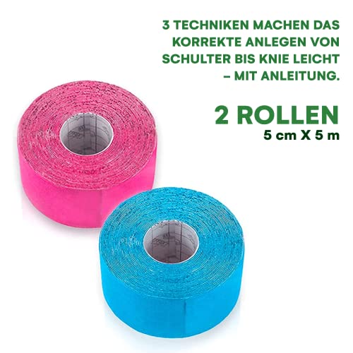 Effekt Manufaktur Kinesiology Tape Waterproof (16 ft x 2 in), 2 Rolls - Elastic Physio Tape for Muscle Support and Injury Recovery, Medical Tape, Kinetic Tape, Durable Kinesthetic Tape (Blue + Pink) - color: Blue + Pink