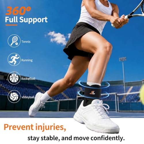 Ankle Brace Support Lace Up for Women & Men, 4 Stays for Sprains - color: Matte Black