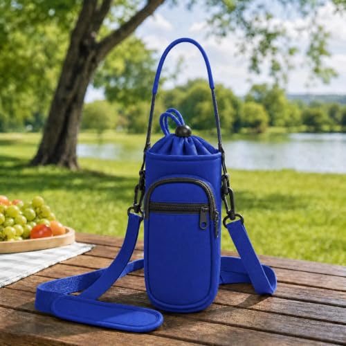 Crossbody Water Bottle Holder with Strap, Phone Pocket(Blue, 32, Ounces) - color: Blue