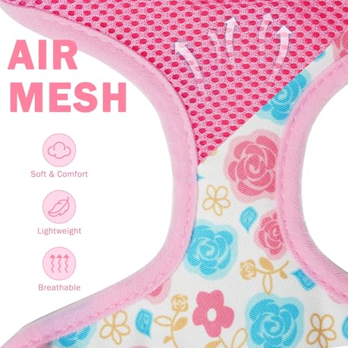 SCENEREAL Small Dog Harness and Leash Set, Flowers Pink, XS - color: Pink-Floral, size: XS: Chest Girth: 10"-14"