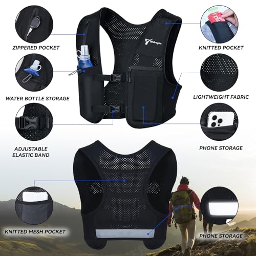 Running Vest for Women & Men, Adjustable Elasticated Sternum Straps Vest with 500ml Soft Flask, Fast and Free Reflective Running Vest, Designed for Running Marathon Trail Race Jogging Cycling - size: Medium