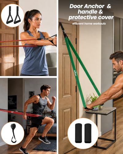 Resistance Bands Set,Exercise Bands with Handles&Door Anchor - color: 6pack(Yellow+red+Black+Purple+Green+Blue)