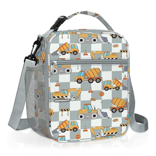 Clastyle Car Insulated Kid Lunch Bag for Boy Lunch Box, Engineer Excavator - color: Grey Excavator