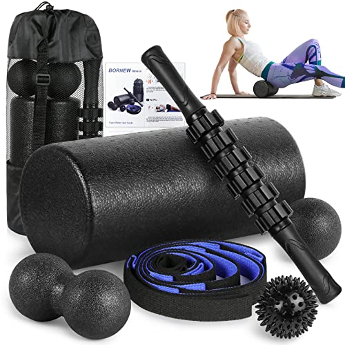 Foam Roller Set - High Density Back Roller, Muscle Roller Stick - color: Black 12-inch