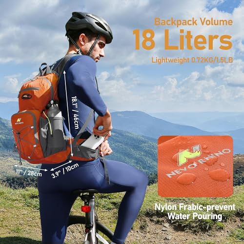 N NEVO RHINO Hydration Backpack, 18L Hiking Backpack with 3L Water Bladder - color: Orange