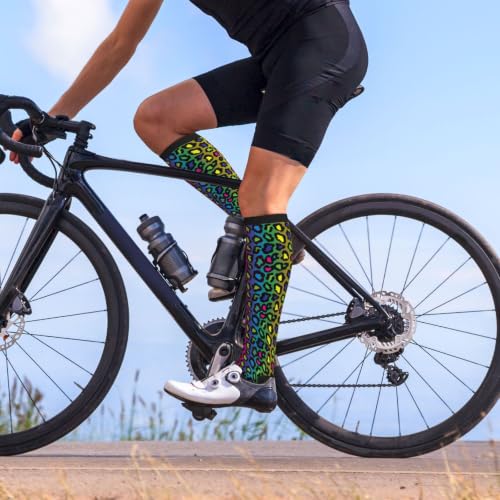 Compression Socks Knee High Circulation Support Socks For Women Men Athletic Running Hiking Cycling - color: Leopard