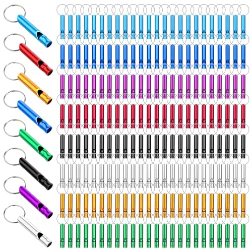 200Pcs Emergency Whistles with Keychains, Aluminum Extra Loud Survival Whistle, Whistle Bulk for Camping Hiking Hunting Boating Training Outdoor Sports, Multicolor - style: 200pcs