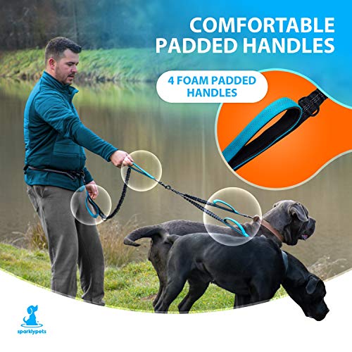 SparklyPets Hands Free Dual Dog Leash, Medium & Large (Blue) - color: Blue, size: 2 dogs M/L