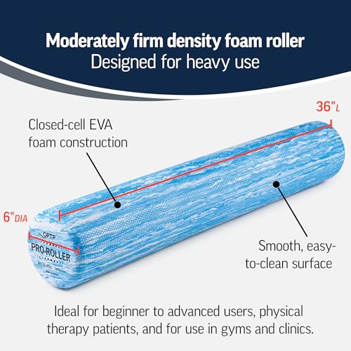 OPTP PRO-ROLLER Standard Density Foam Roller – Round, Blue, 36" x 6" - style: Blue, 36" x 6", Standard Density