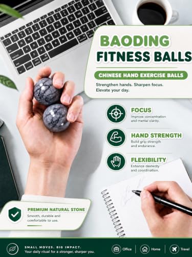 2 PCS Baoding Balls for Hand Therapy Marble Meditation Balls Gray - color: Storm Gray Marble