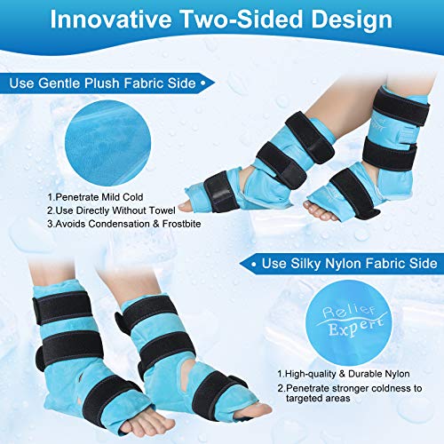 Relief Expert Ankle Ice Pack Wrap 2 Packs – Reusable Cold Gel Pack for Foot and Heel, Dual-Sided Design with Soft Plush Lining, Flexible Cold Compress for Achilles and Ankle Support, Blue - style: Blue-Pack 2