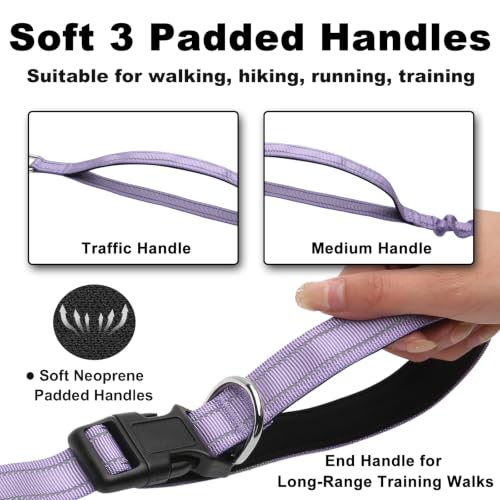 Triple Handle Bungee No Pull Dog Leash, Lavender 6.23-8.53FT - color: Lavender