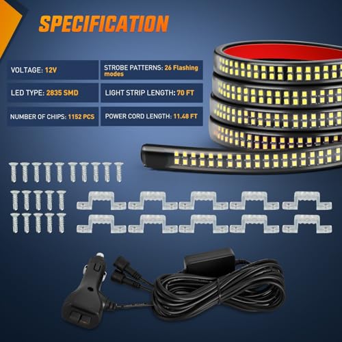 Nilight 2PCS 70 Inch Running Board LED Lights Strip Amber for Truck - color: Amber