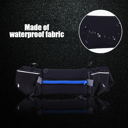 DONGKER Running Waist Bag,Waterproof Waist Pack with 2 Water Bottle Holder & Adjustable Strap & Headphone Hole for Hiking Running Walking Jogging Camping