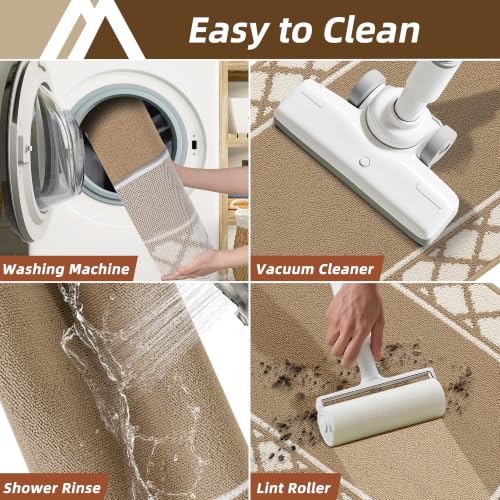 COSY HOMEER Washable Kitchen Rugs Sets of 2 Non-Slip Kitchen Mats,Beige - color: Beige, size: 20"x30" + 20"x48"