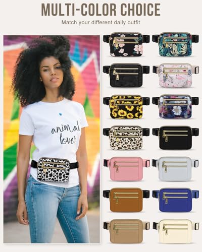 Capolo Fanny Packs for Women 4 Zip Pocket Crossbody Belt Bag Waist Bags - color: Cow Print, size: Medium
