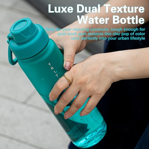 OLDLEY 32oz Water Bottle with Handle, BPA-Free Tritan Reusable Sports Water Bottle with Leak-Proof Dust Lid, Wide Mouth, Cup Holder Friendly, Half Frosted Clear Bottle for Gym, Travel, Work,Aqua Blue - color: Aqua Blue