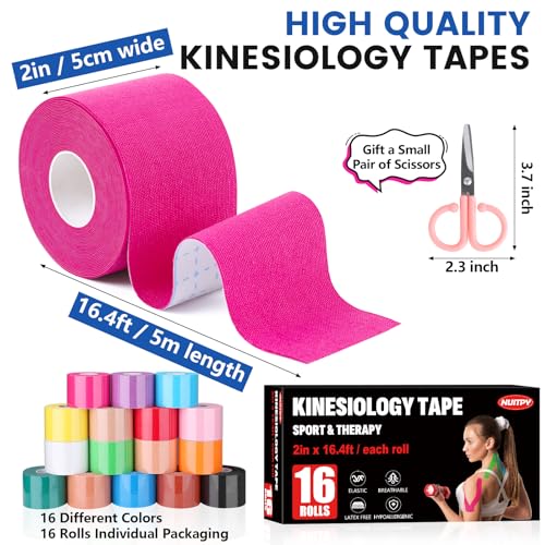 16 Rolls Kinesiology Tape, 16 Colors 2 inch x 16.4 Feet Kinetic Tape - color: 16 Colors