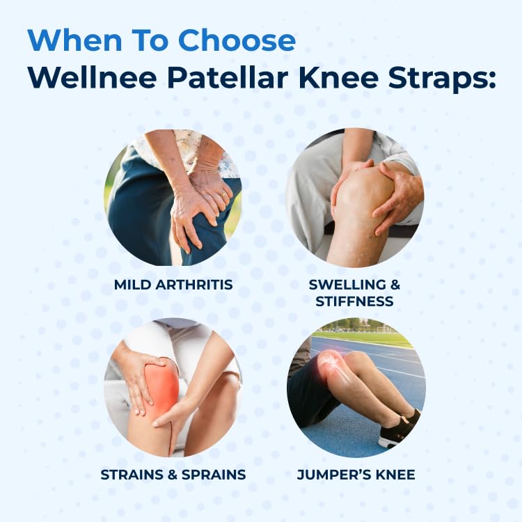Wellnee Patella Knee Strap – Adjustable Knee Brace for Support, Running, Basketball, Volleyball, Tennis, Hiking, and more – One Size Fits Most - Wellknee Knee support for Women & Men (1 Pack)