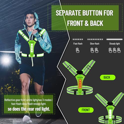 Led Reflective Vest Running Gear, Light Up Vest for Night Walking, High Visibility USB Rechargeable Adjustable Running Lights for Runners Walkers Men Women Kids - color: Yellow