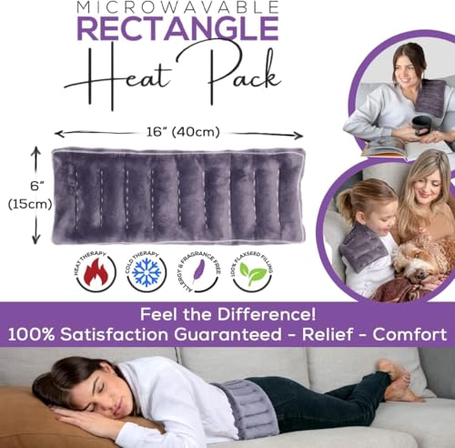 Purple Moon Collection - Microwavable Heating Pad for Neck & Shoulders - 6x16, Gray - Flaxseed Heat Pack - Weighted Hot & Cold Therapy Compress Wrap for Pain Relief, Menstrual Cramps, Sore Muscles - color: Gray