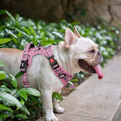 PoyPet Plaid Dog Harness Small, No Pull Vest with Front Clip & Neck Buckle - color: Checkered Pink, size: S