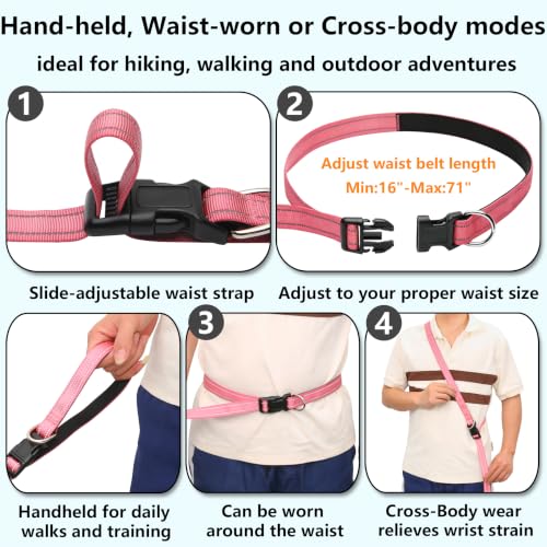 Triple Handle Bungee No Pull Dog Leash, Pink 6.23-8.53FT - color: Pink