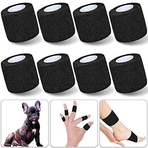 8 Pack 2 in x 5 Yards Cohesive Wrap Self Adhesive Bandage Wrap Elastic Self Adherent Bandage Self Stick Vet Tape for Athletic, Wrist, Ankle, Knees, Pets (Black) - color: Black, size: 2 Inch